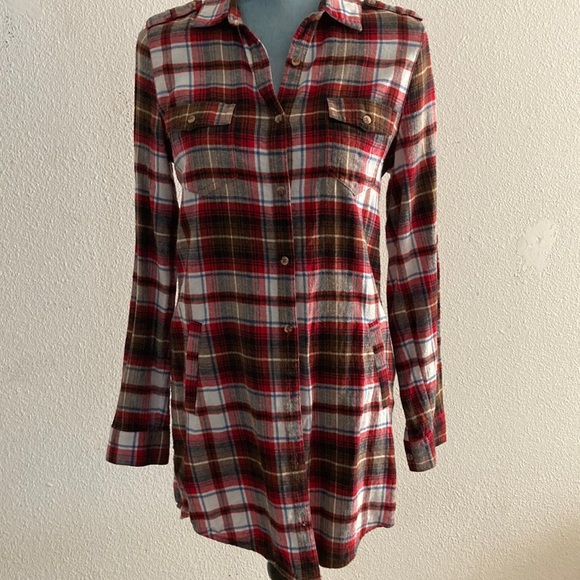 Love Tree long Plaid Flannel shirt/dress - Picture 1 of 5